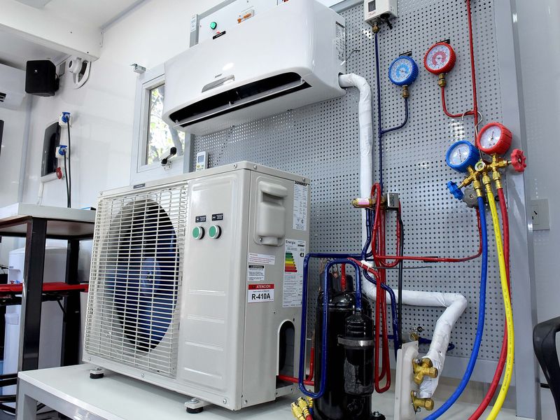 Unidad condensadora de climatización con manómetros de servicio